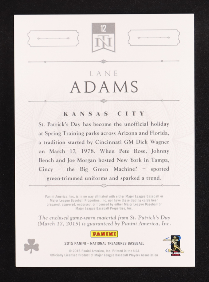 Lane Adams 2015 Panini National Treasures St. Patrick's Day Jerseys Signatures #12 #22/25 RC at PristineAuction.com Lane Adams 2015 Panini National Treasures St. Patrick's Day Jerseys Signatures #12 #22/25 RC at PristineAuction.com