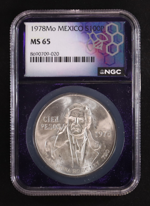 1978 - Mo Mexico Silver 100 Pesos (NGC MS65) at PristineAuction.com 1978 - Mo Mexico Silver 100 Pesos (NGC MS65) at PristineAuction.com