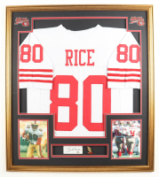 Jerry Rice Signed Custom Framed Cut Display with Jersey & Commemorative Rice Pin (PSA) at PristineAuction.com
