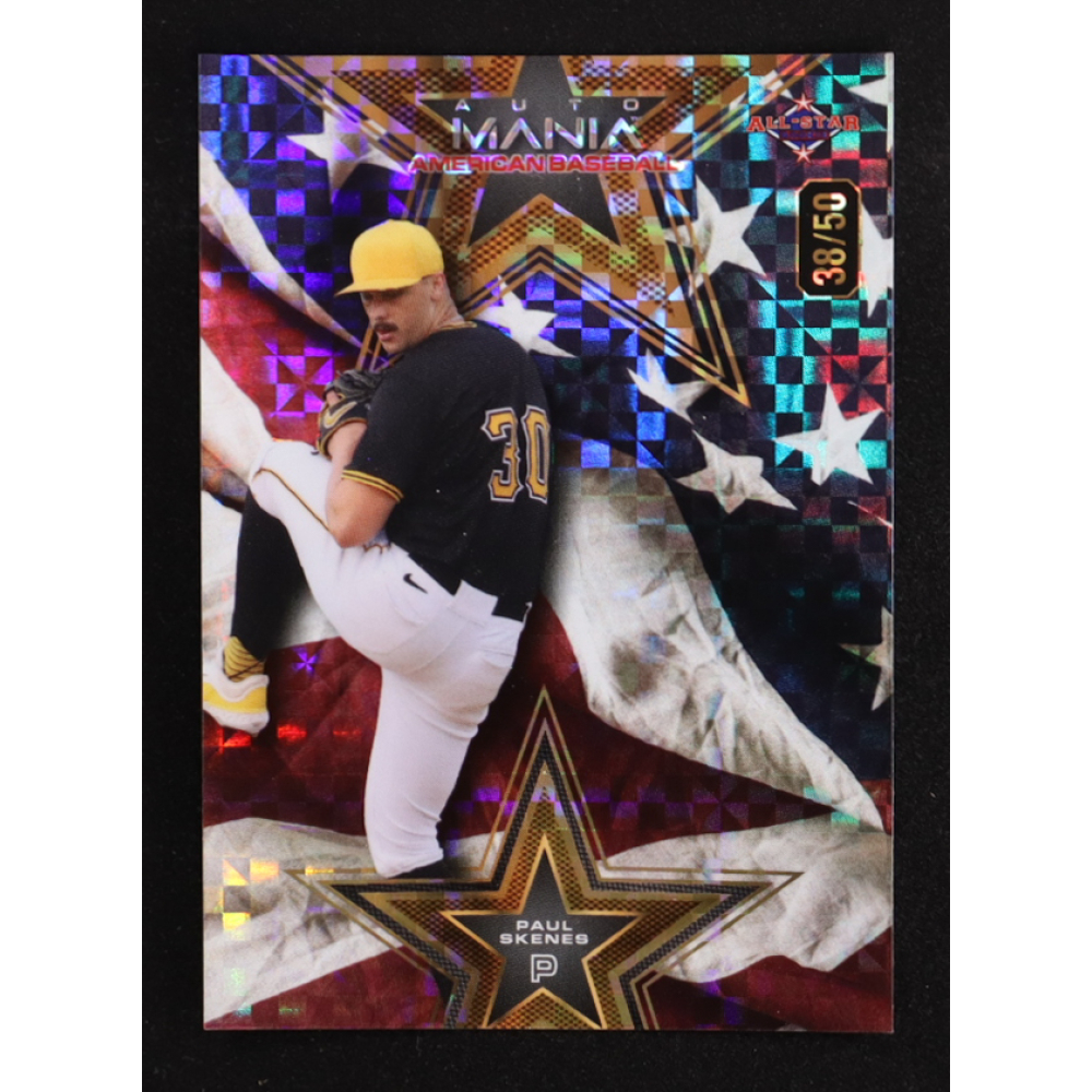 Paul Skenes 2024 Wild Card Auto Mania Star American Baseball Flag Checkerboard Foil AS #AMAS-PS #38/50 RC at PristineAuction.com