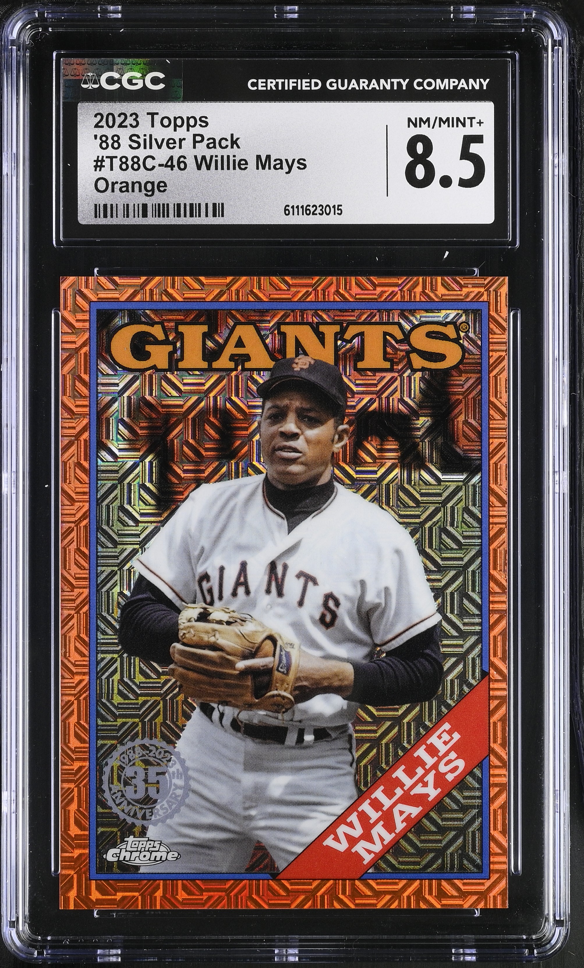 Willie Mays 2023 Topps '88 Silver Pack Orange #T88C-46 #17/25 (CGC 8.5) at PristineAuction.com Willie Mays 2023 Topps '88 Silver Pack Orange #T88C-46 #17/25 (CGC 8.5) at PristineAuction.com