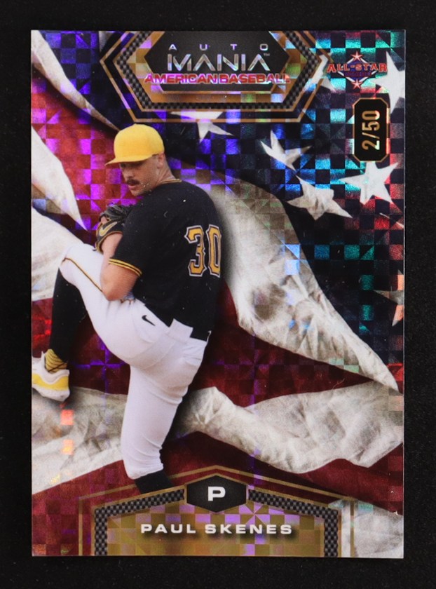 Paul Skenes 2024 Wild Card Auto Mania American Baseball Flag Checkerboard Foil AS #AMAH-PS #2/50 RC at PristineAuction.com Paul Skenes 2024 Wild Card Auto Mania American Baseball Flag Checkerboard Foil AS #AMAH-PS #2/50 RC at PristineAuction.com