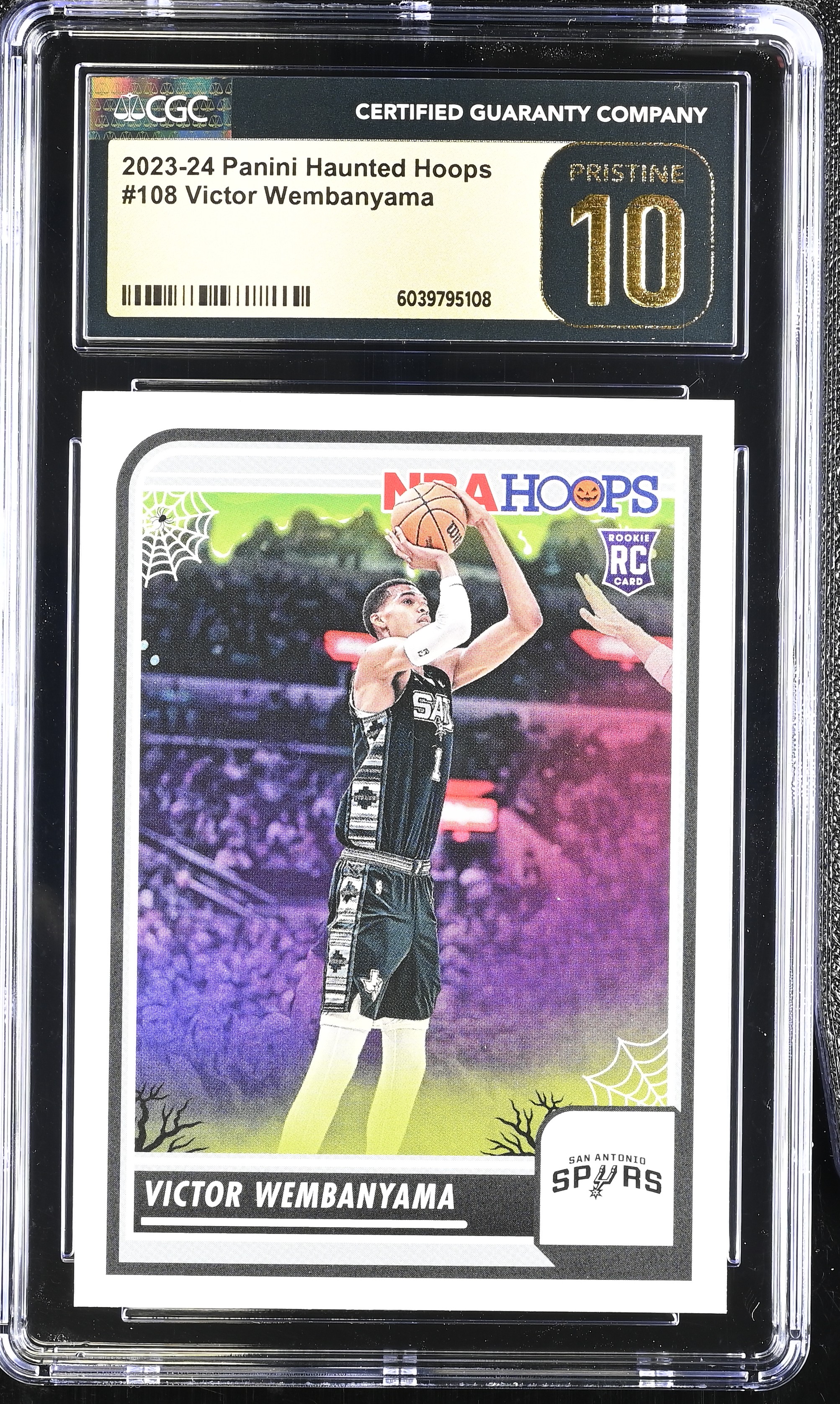 Victor Wembanyama 2023-24 Panini Haunted Hoops #108 RC (CGC PRISTINE 10 | Black Label) at PristineAuction.com Victor Wembanyama 2023-24 Panini Haunted Hoops #108 RC (CGC PRISTINE 10 | Black Label) at PristineAuction.com