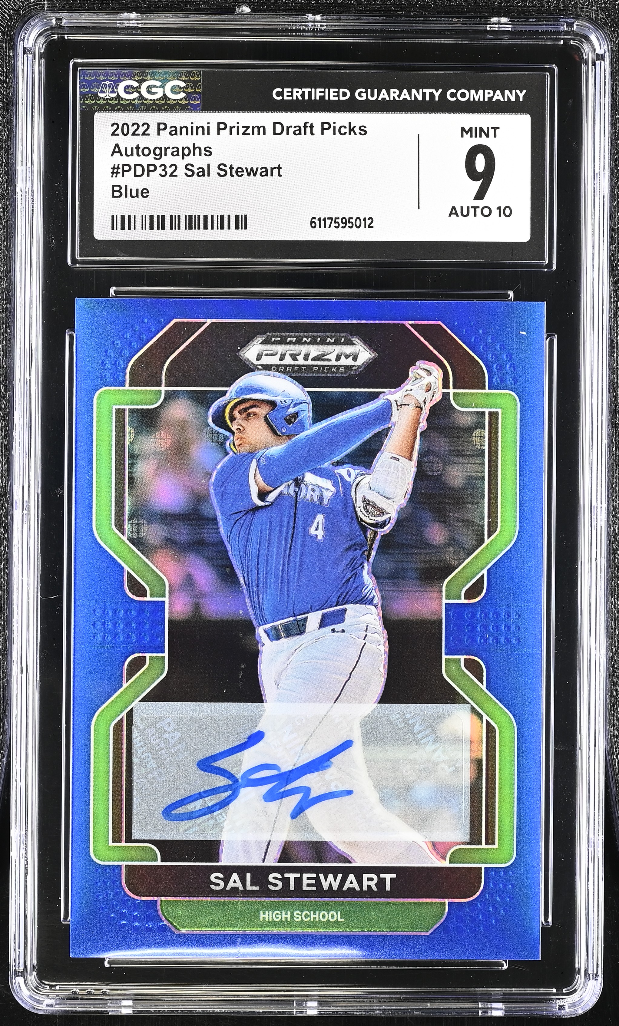 Sal Stewart 2022 Panini Prizm Draft Picks Autographs Blue #PDP32 #67/99 (CGC 9 | Autograph Grade 10) at PristineAuction.com Sal Stewart 2022 Panini Prizm Draft Picks Autographs Blue #PDP32 #67/99 (CGC 9 | Autograph Grade 10) at PristineAuction.com