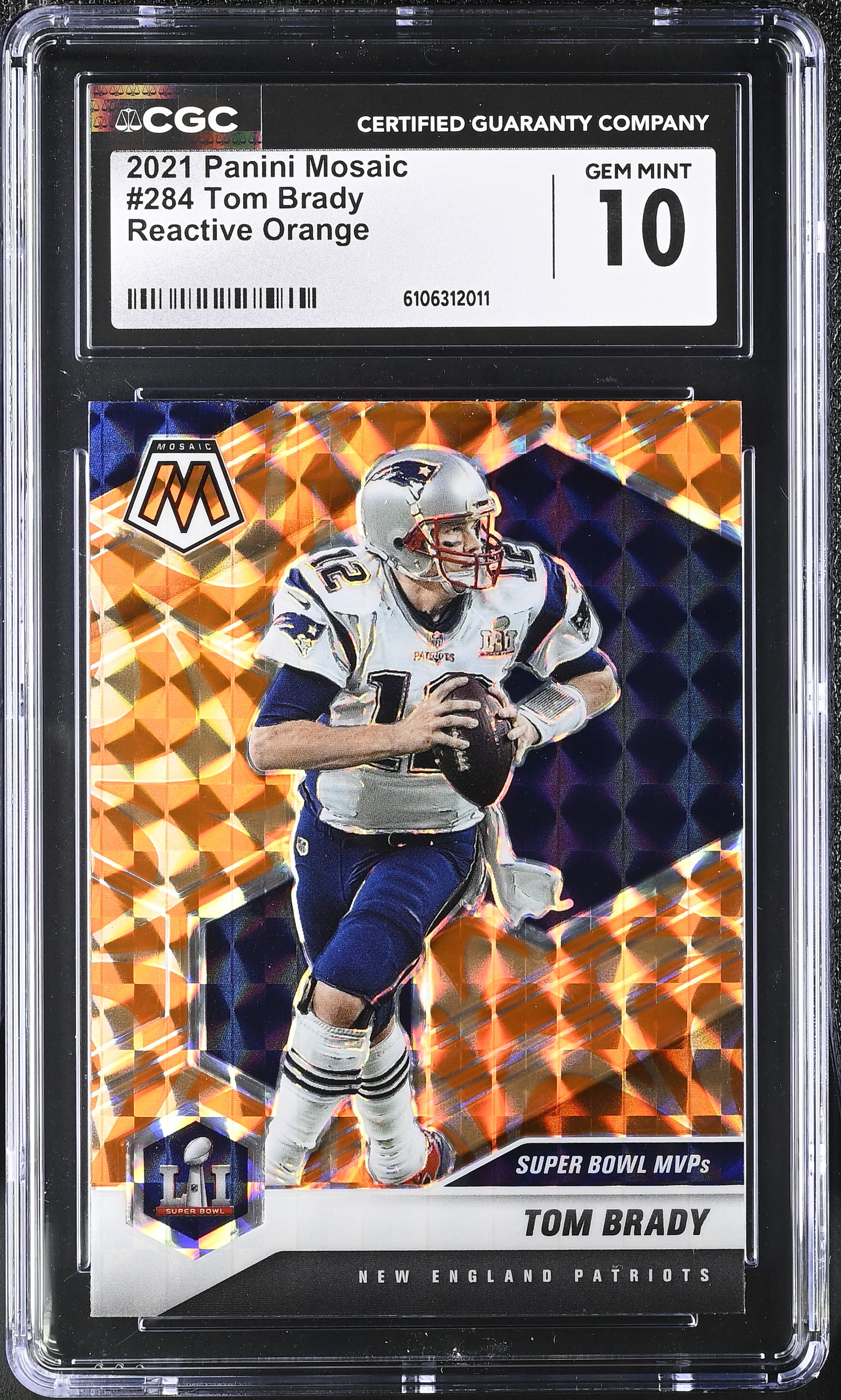Tom Brady 2021 Panini Mosaic Reactive Orange #284 (CGC 10) at PristineAuction.com Tom Brady 2021 Panini Mosaic Reactive Orange #284 (CGC 10) at PristineAuction.com