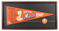 Nolan Ryan Signed Mets Custom Framed 1969 World Series Pennant Flag Display with Lapel Pin (PSA) at PristineAuction.com