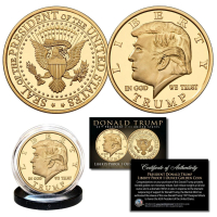 Donald Trump "45th President" 1 OZ 39mm Liberty Proof Golden Coin at PristineAuction.com