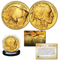 2022 24K Gold Plated $50 American Gold Buffalo Indian Head Tribute Coin at PristineAuction.com