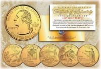 Set of (5) 2008 Gold 24K Clad U.S Mint State Quarters with Capsules at PristineAuction.com