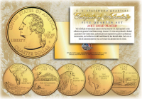 Set of (5) 2007 Gold 24K Clad U.S Mint State Quarters with Capsules at PristineAuction.com