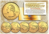 Set of (5) 2006 Gold 24K Clad U.S Mint State Quarters with Capsules at PristineAuction.com