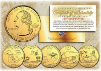 Set of (5) 2004 Gold 24K Clad U.S Mint State Quarters with Capsules at PristineAuction.com