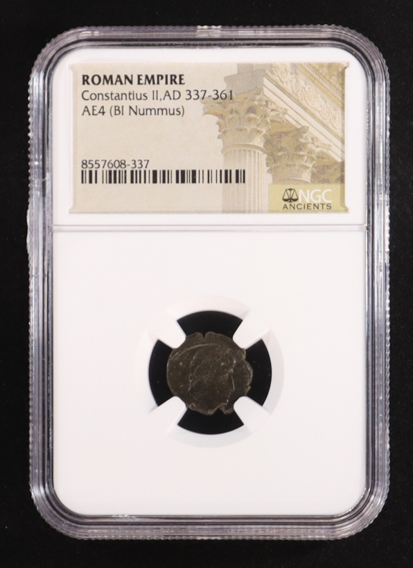 Roman Empire - Constantius II, AD 337-361 AE4 (BI Nummus) (NGC) at PristineAuction.com Roman Empire - Constantius II, AD 337-361 AE4 (BI Nummus) (NGC) at PristineAuction.com