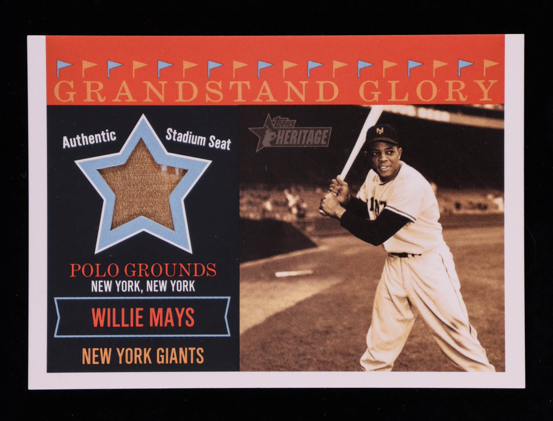 Willie Mays 2003 Topps Heritage Grandstand Glory Stadium Relics #WM B at PristineAuction.com Willie Mays 2003 Topps Heritage Grandstand Glory Stadium Relics #WM B at PristineAuction.com