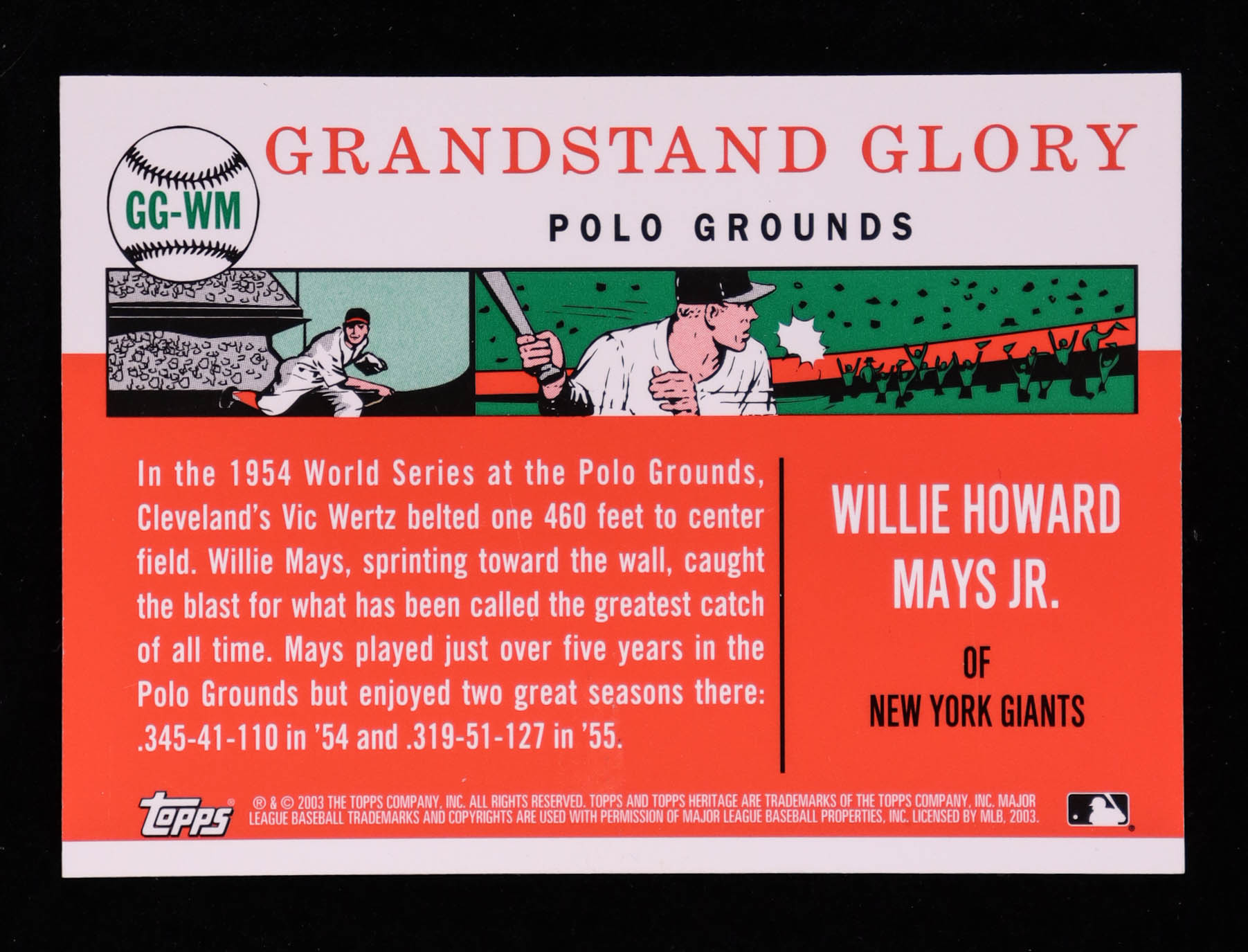 Willie Mays 2003 Topps Heritage Grandstand Glory Stadium Relics #WM B at PristineAuction.com Willie Mays 2003 Topps Heritage Grandstand Glory Stadium Relics #WM B at PristineAuction.com