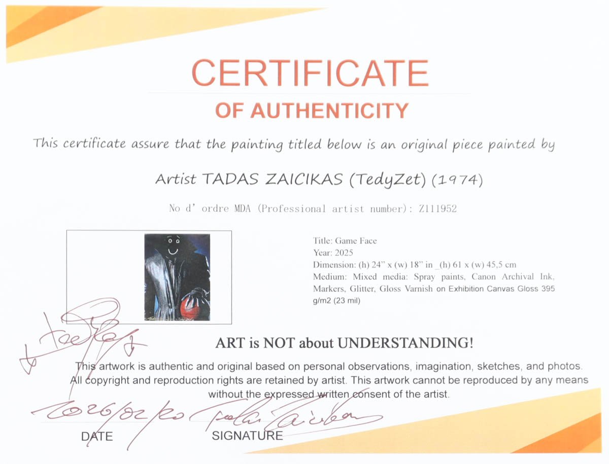 Tadas Zaicikas (TedyZet) "Game Face" Original Painting on Wrapped Canvas (Zaicikas) at PristineAuction.com Tadas Zaicikas (TedyZet) "Game Face" Original Painting on Wrapped Canvas (Zaicikas) at PristineAuction.com