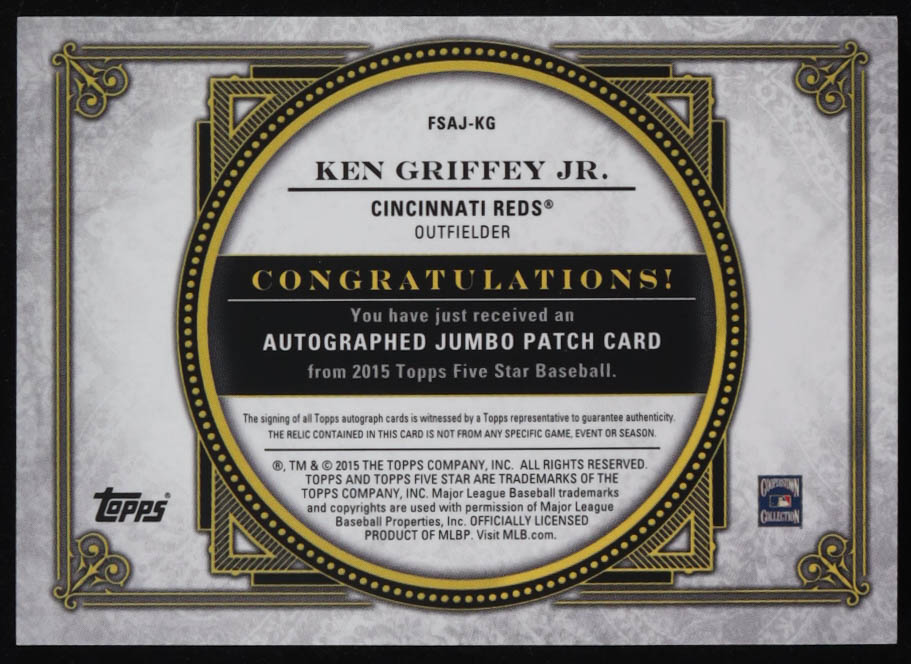 Ken Griffey Jr. 2015 Topps Five Star Jumbo Patch Autographs #FSAJKG #05/35 at PristineAuction.com Ken Griffey Jr. 2015 Topps Five Star Jumbo Patch Autographs #FSAJKG #05/35 at PristineAuction.com