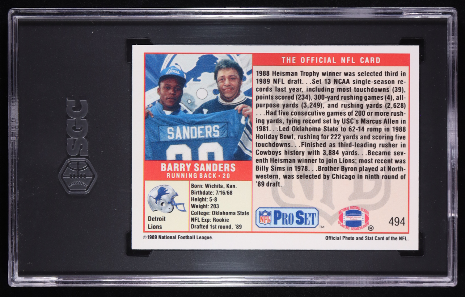 Barry Sanders 1989 Pro Set #494 RC (SGC 9.5) at PristineAuction.com Barry Sanders 1989 Pro Set #494 RC (SGC 9.5) at PristineAuction.com
