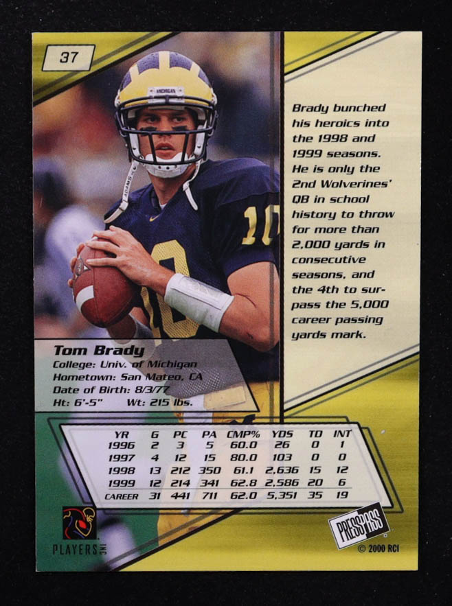 Tom Brady 2000 Press Pass #37 RC at PristineAuction.com Tom Brady 2000 Press Pass #37 RC at PristineAuction.com