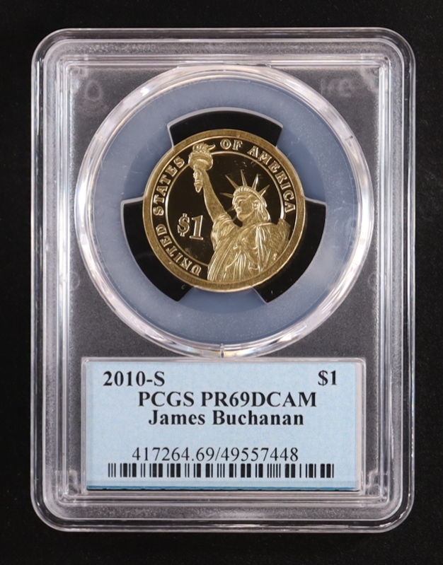 2010-S U.S. Presidential Proof $1 Dollar Coin - James Buchanan 15th President (PCGS PR69DCAM) at PristineAuction.com 2010-S U.S. Presidential Proof $1 Dollar Coin - James Buchanan 15th President (PCGS PR69DCAM) at PristineAuction.com