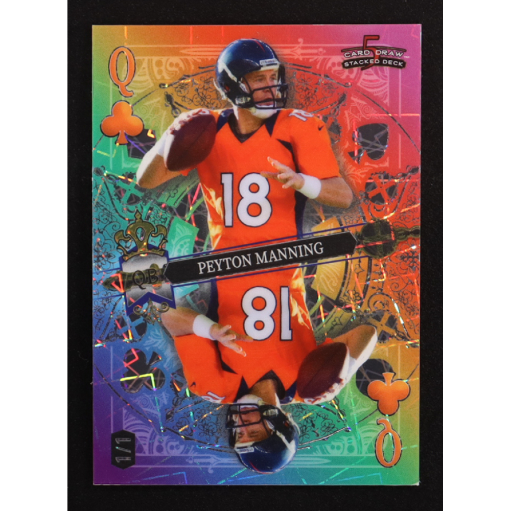 Peyton Manning 2024 Wild Card 5 Card Draw Stacked Deck Queen Of Clubs Rainbow Lazer #SDPC-PMN #1/1 at PristineAuction.com