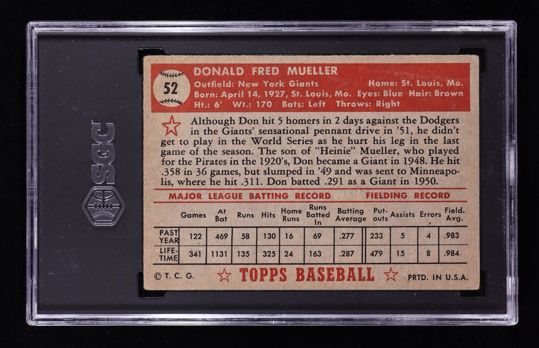 Don Mueller 1952 Topps #52 / Red Back (SGC 2.5) at PristineAuction.com Don Mueller 1952 Topps #52 / Red Back (SGC 2.5) at PristineAuction.com