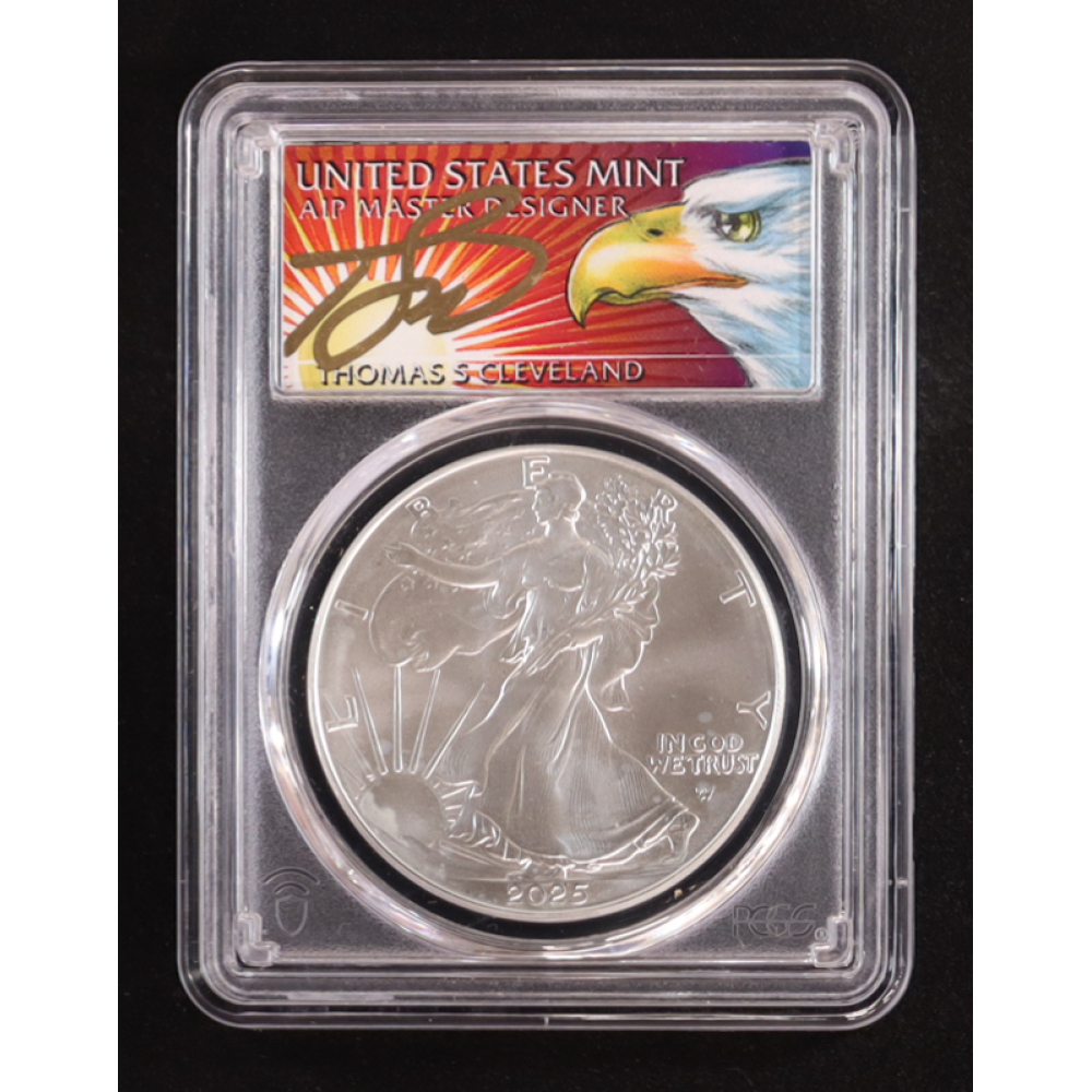 2025 American Silver Eagle - Thomas 500 First Strike - Thomas S. Cleveland Signature Label #1/500 (PCGS MS70) at PristineAuction.com