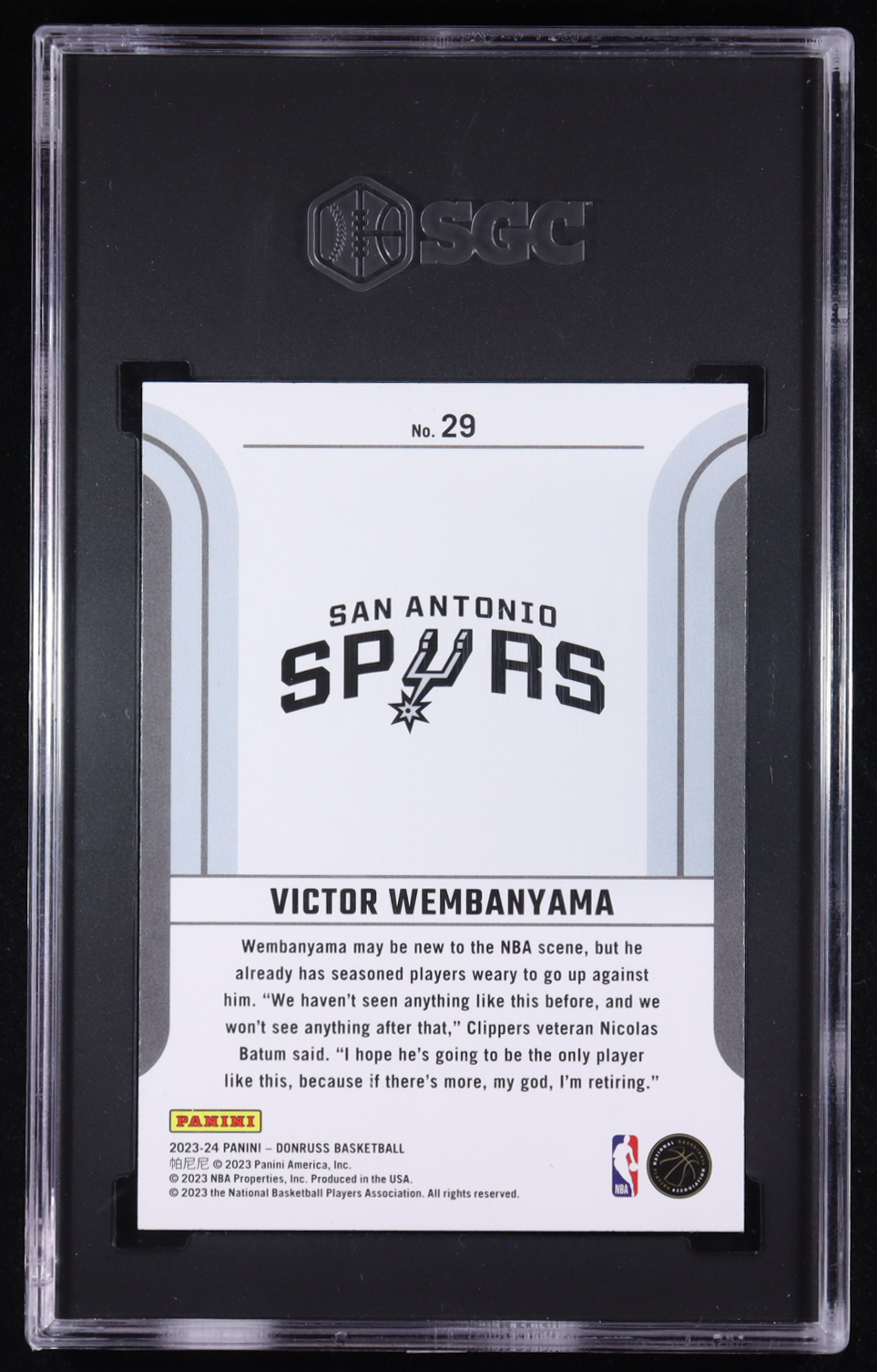 Victor Wembanyama 2023-24 Donruss Franchise Features #29 RC (SGC 10) at PristineAuction.com Victor Wembanyama 2023-24 Donruss Franchise Features #29 RC (SGC 10) at PristineAuction.com