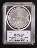 2025 American Silver Eagle, First Strike  - Thomas S. Cleveland Signature Label #1/500 (PCGS MS70) at PristineAuction.com