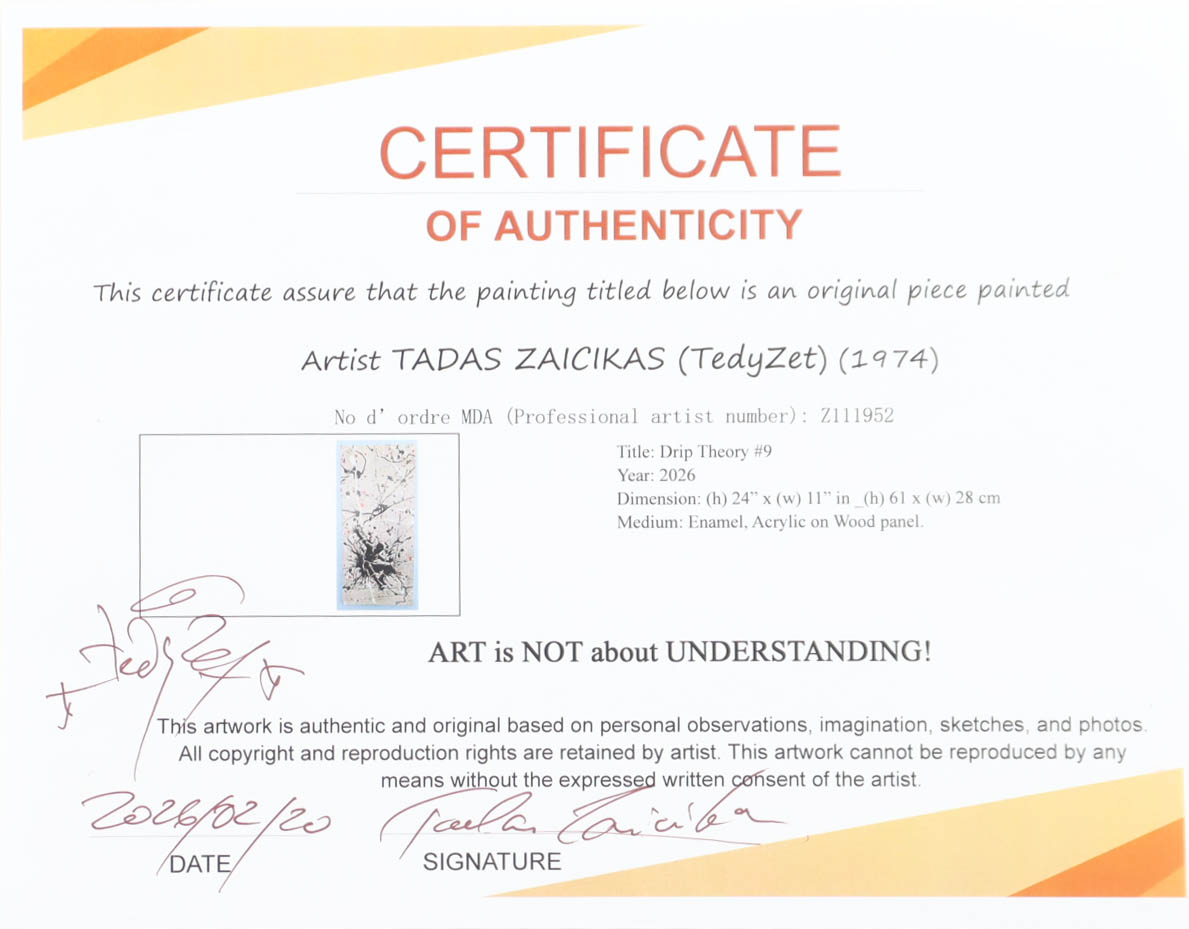 Tadas Zaicikas (TedyZet) "Drip Theory #9" Original Painting on Wood Panel (Zaicikas) at PristineAuction.com Tadas Zaicikas (TedyZet) "Drip Theory #9" Original Painting on Wood Panel (Zaicikas) at PristineAuction.com