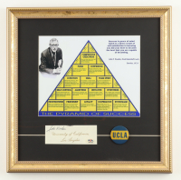 John Wooden Signed Custom Framed Cut Display with UCLA Lapel Pin (PSA) at PristineAuction.com