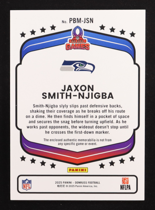 Jaxon Smith-Njigba 2025 Donruss Pro Bowl Materials #5 at PristineAuction.com Jaxon Smith-Njigba 2025 Donruss Pro Bowl Materials #5 at PristineAuction.com