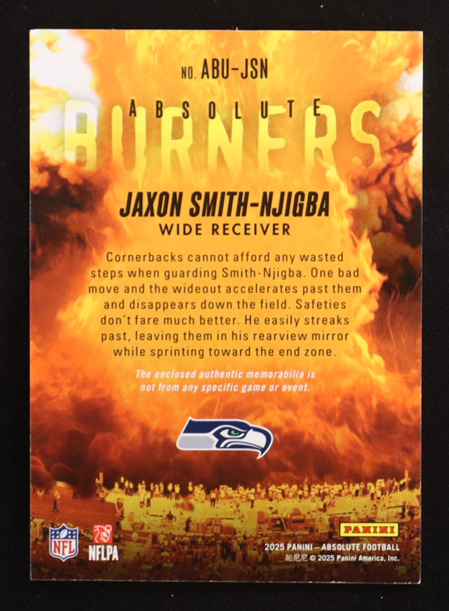 Jaxon Smith-Njigba 2025 Absolute Absolute Burners Jerseys #5 at PristineAuction.com Jaxon Smith-Njigba 2025 Absolute Absolute Burners Jerseys #5 at PristineAuction.com