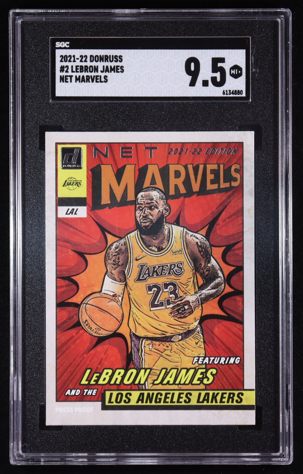 LeBron James 2021-22 Donruss Net Marvels Press Proof Black Letters #2 (SGC 9.5) at PristineAuction.com LeBron James 2021-22 Donruss Net Marvels Press Proof Black Letters #2 (SGC 9.5) at PristineAuction.com
