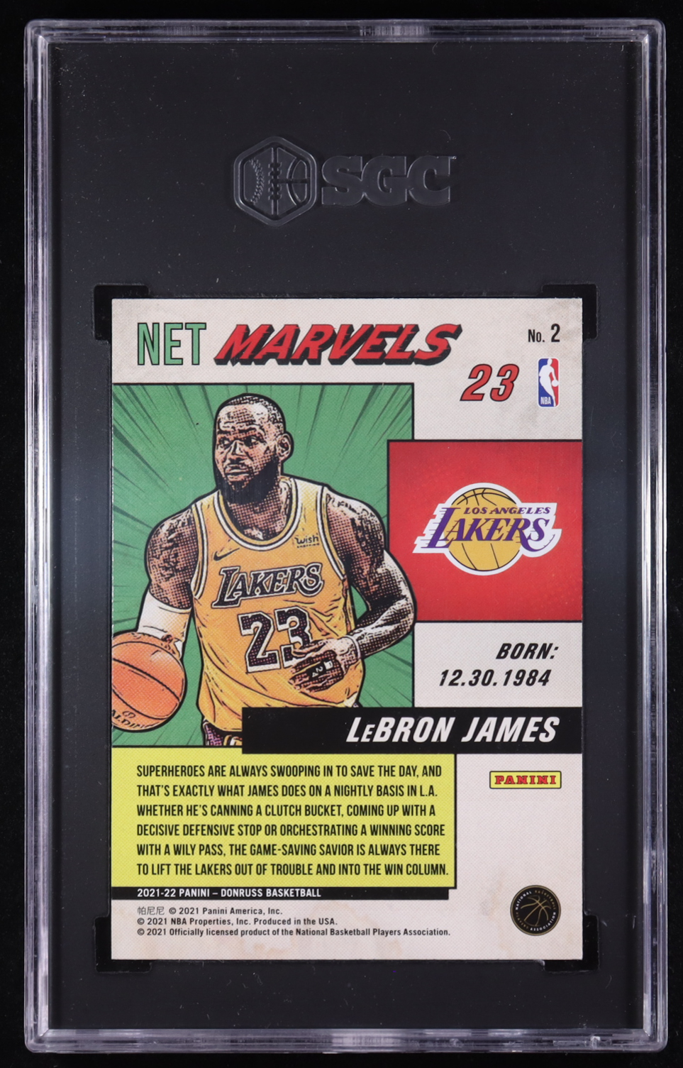 LeBron James 2021-22 Donruss Net Marvels Press Proof Black Letters #2 (SGC 9.5) at PristineAuction.com LeBron James 2021-22 Donruss Net Marvels Press Proof Black Letters #2 (SGC 9.5) at PristineAuction.com