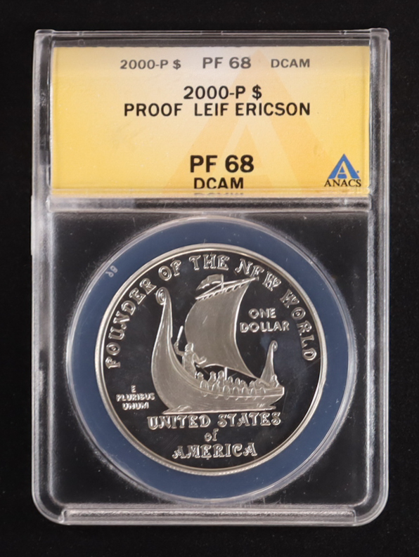 2000-P Leif Ericson Proof Commemorative Silver $1 Dollar (ANACS PF68 DCAM) at PristineAuction.com 2000-P Leif Ericson Proof Commemorative Silver $1 Dollar (ANACS PF68 DCAM) at PristineAuction.com