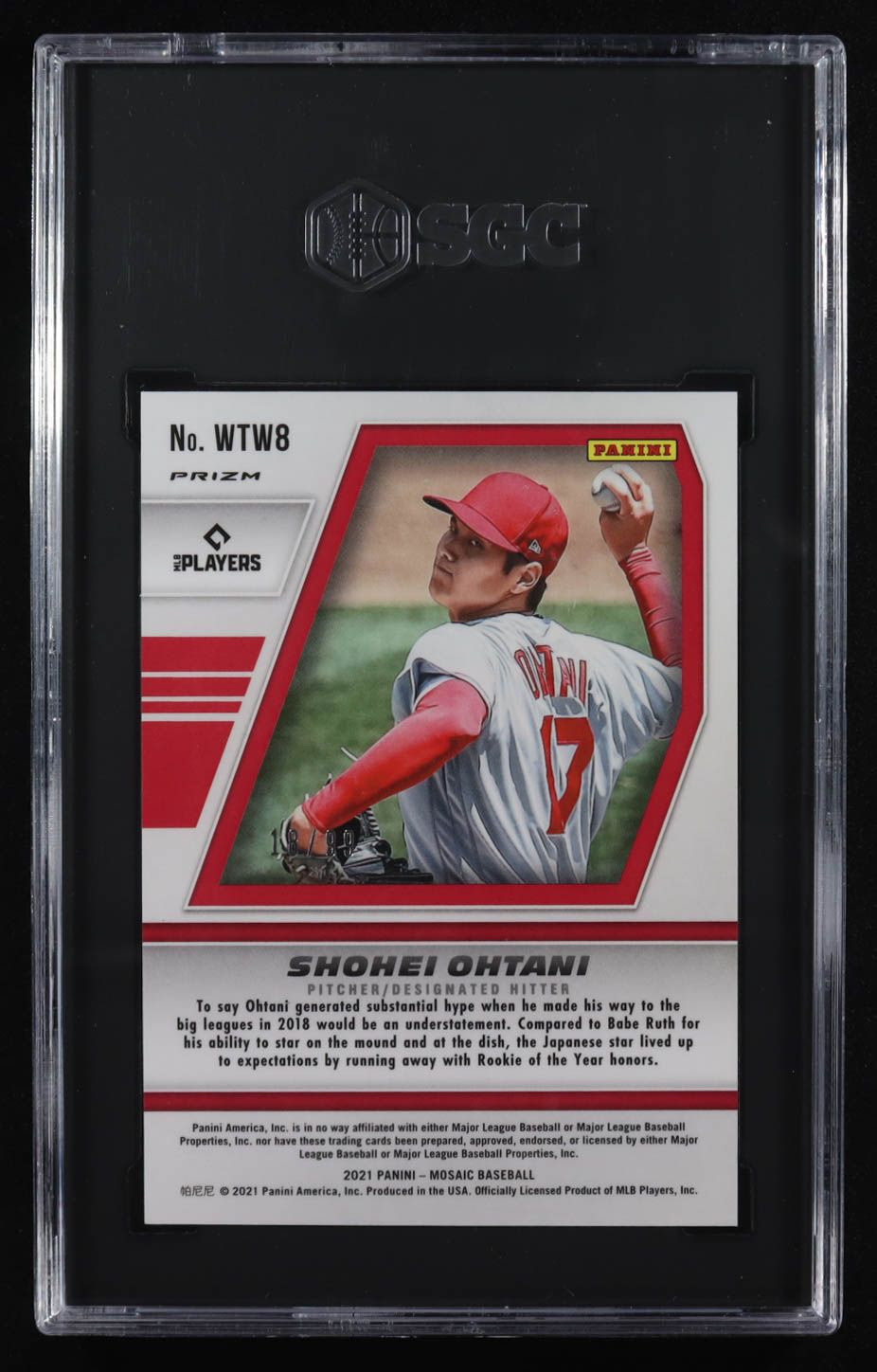 Shohei Ohtani 2021 Panini Mosaic Will to Win Mosaic Reactive Blue #8 #18/99 (SGC 9.5) at PristineAuction.com Shohei Ohtani 2021 Panini Mosaic Will to Win Mosaic Reactive Blue #8 #18/99 (SGC 9.5) at PristineAuction.com