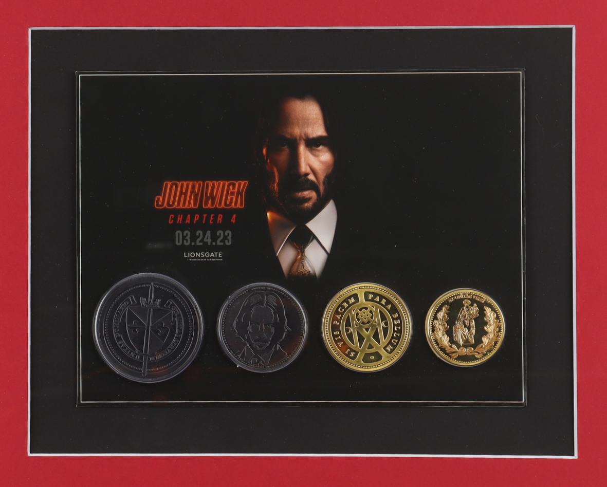 "John Wick: Chapter 4" Custom Framed Photo Display with (4) Continental Coin Set at PristineAuction.com "John Wick: Chapter 4" Custom Framed Photo Display with (4) Continental Coin Set at PristineAuction.com