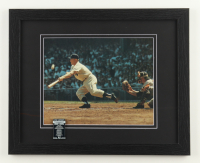"Mickey Mantle Lays Down Bunt" Custom Framed Photo Display with Lifetime Achievements Pin at PristineAuction.com