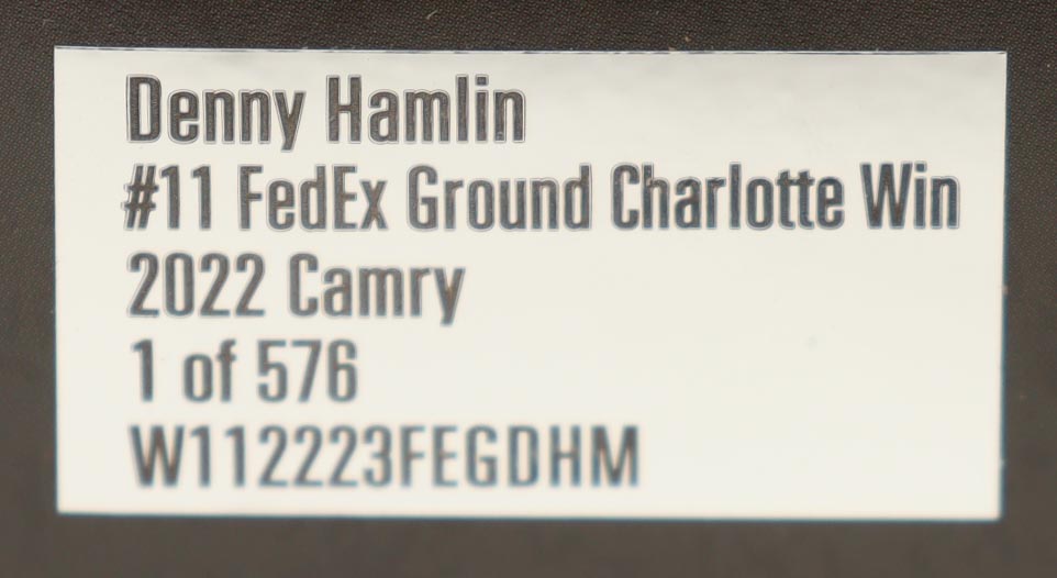 Denny Hamlin Signed 2022 #11 Fedex Charlotte Win | 1:24 Diecast Car (PA) at PristineAuction.com Denny Hamlin Signed 2022 #11 Fedex Charlotte Win | 1:24 Diecast Car (PA) at PristineAuction.com