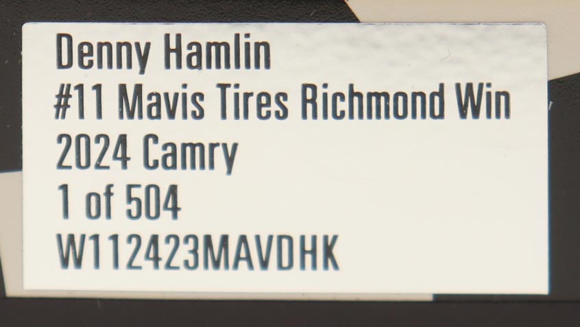 Denny Hamlin Signed 2024 #11 Mavis Tires Richmond WIn | 1:24 Diecast Car (PA) at PristineAuction.com Denny Hamlin Signed 2024 #11 Mavis Tires Richmond WIn | 1:24 Diecast Car (PA) at PristineAuction.com