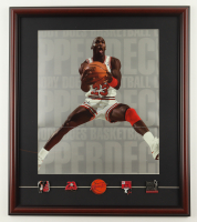 Michael Jordan Bulls Custom Framed Upper Deck In-Store Poster Display with (5) Vintage Jordan Pins at PristineAuction.com