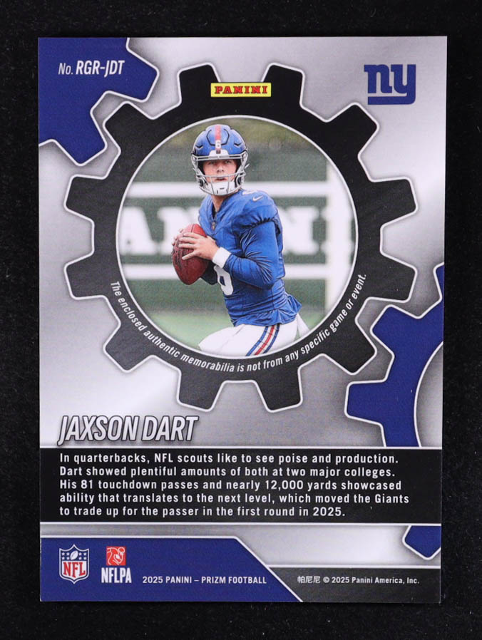 Jaxson Dart 2025 Panini Prizm Rookie Gear #39 RC at PristineAuction.com Jaxson Dart 2025 Panini Prizm Rookie Gear #39 RC at PristineAuction.com
