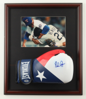 Nolan Ryan Signed Rangers Custom Framed Texas Flag Boxing Glove Display with Photo (PSA) at PristineAuction.com