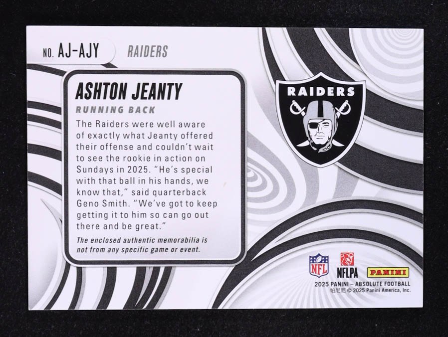 Ashton Jeanty 2025 Absolute Jumbo Jerseys #4 RC at PristineAuction.com Ashton Jeanty 2025 Absolute Jumbo Jerseys #4 RC at PristineAuction.com