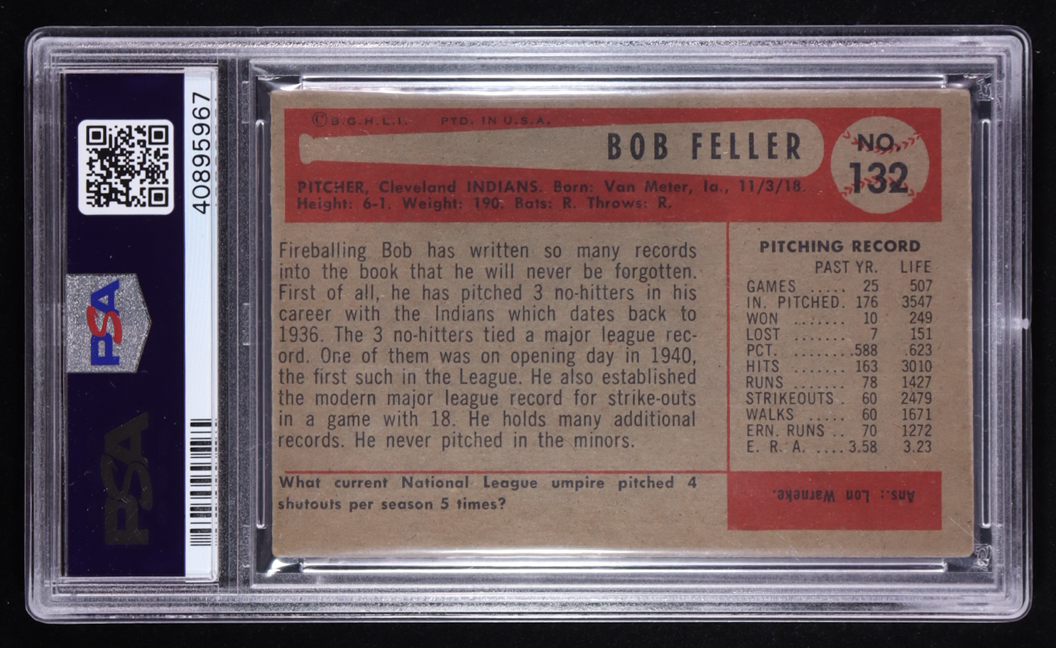 Bob Feller 1954 Bowman #132 (PSA 4) at PristineAuction.com Bob Feller 1954 Bowman #132 (PSA 4) at PristineAuction.com