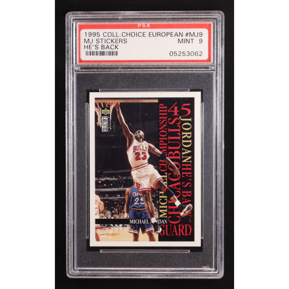 Michael Jordan 1995-96 Collector's Choice European Stickers Michael Jordan #MJ9 (PSA 9) at PristineAuction.com