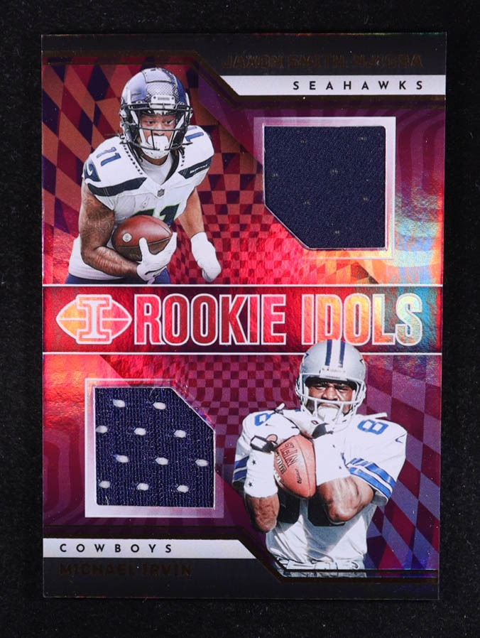 Jaxon Smith-Njigba / Michael Irvin 2023 Panini Illusions Rookie Idols Dual Memorabilia #8 at PristineAuction.com Jaxon Smith-Njigba / Michael Irvin 2023 Panini Illusions Rookie Idols Dual Memorabilia #8 at PristineAuction.com