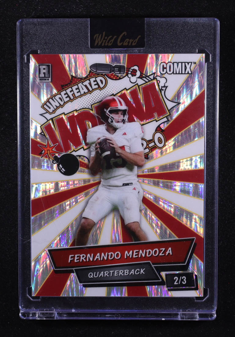 Fernando Mendoza 2025 Wild Card Alumination Comix Undefeated Indiana Red and White Shock #ACBL-FM05 #2/3 RC at PristineAuction.com Fernando Mendoza 2025 Wild Card Alumination Comix Undefeated Indiana Red and White Shock #ACBL-FM05 #2/3 RC at PristineAuction.com