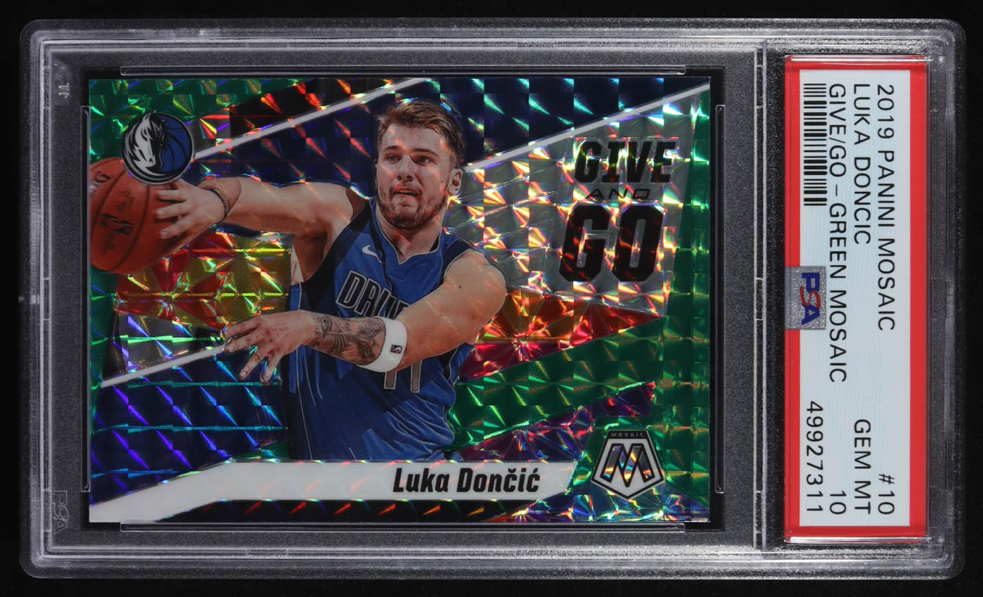 Luka Doncic 2019-20 Panini Mosaic Give and Go Mosaic Green #10 (PSA 10) at PristineAuction.com Luka Doncic 2019-20 Panini Mosaic Give and Go Mosaic Green #10 (PSA 10) at PristineAuction.com
